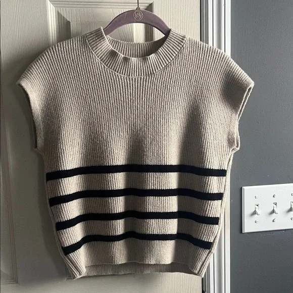 SHEIN Beige and Black Striped Crew Neck Sweater - Picture 1 of 3